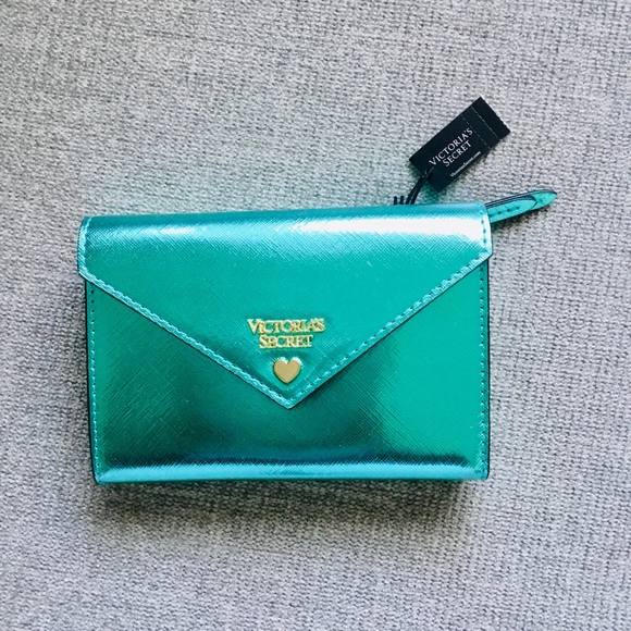 Victoria's Secret Handbags - Victoria’s Secret Metallic Teal Envelope Mini Clutch, NWT
